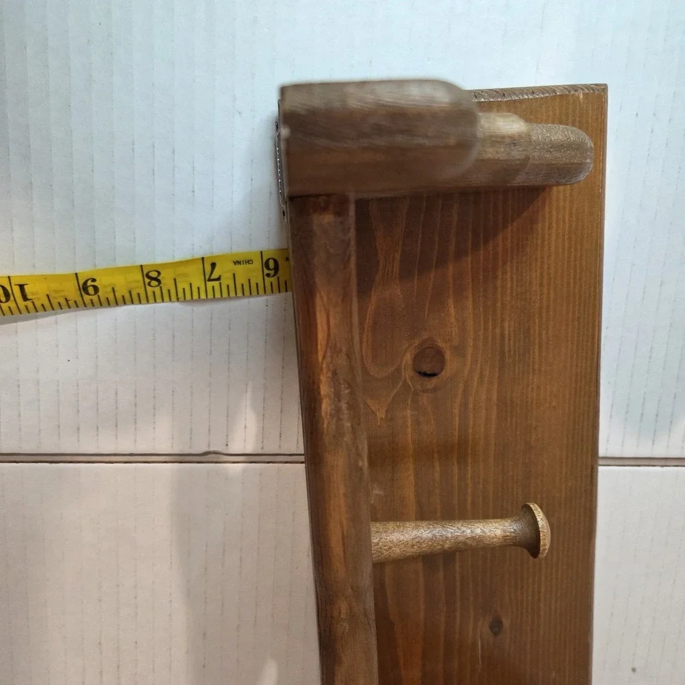 Vintage Dark Wood Wall Shelf 2Heart Cutout Peg Hooks Farmhouse Granny Cottage